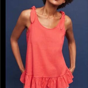 Anthropologie Coral Tie-Strap Ruffle Tank Top